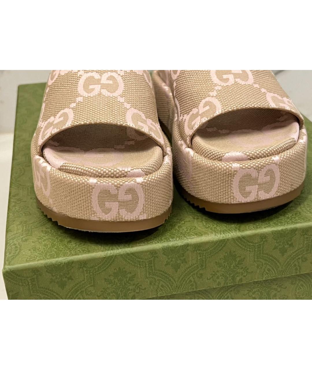GUCCI Розовые текстильные шлепанцы, фото 4