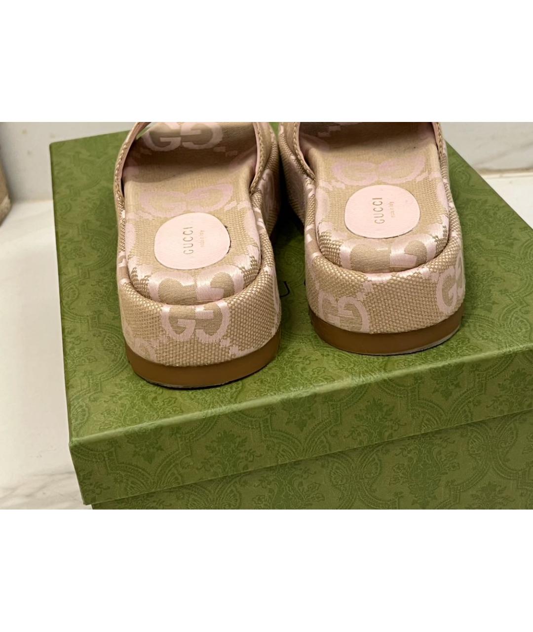 GUCCI Розовые текстильные шлепанцы, фото 3