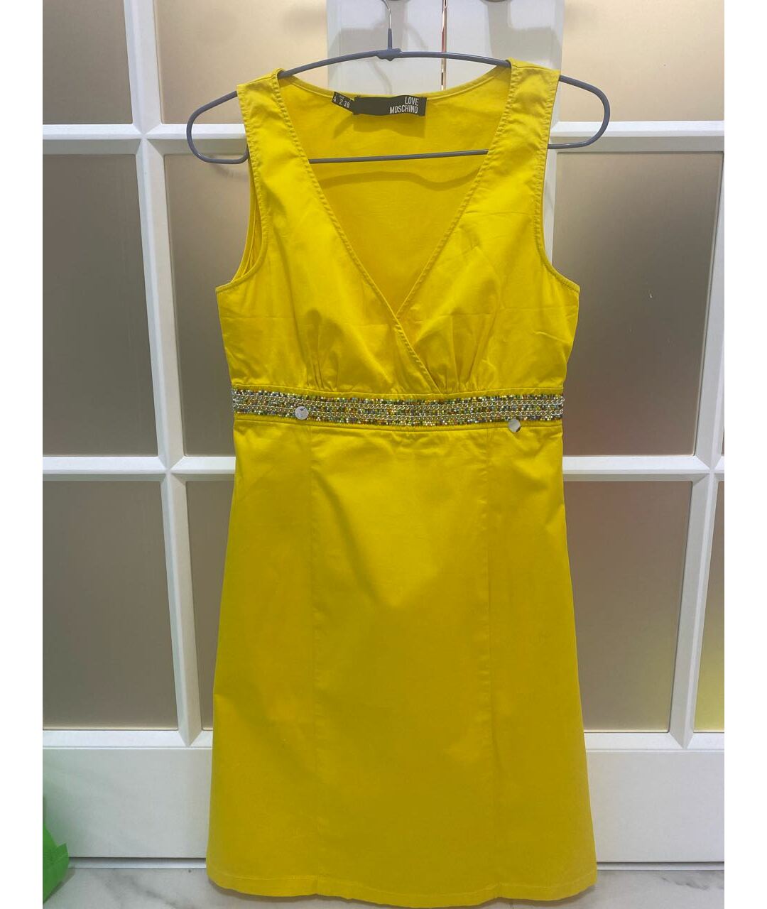 LOVE MOSCHINO Желтое хлопковое коктейльное платье, фото 7