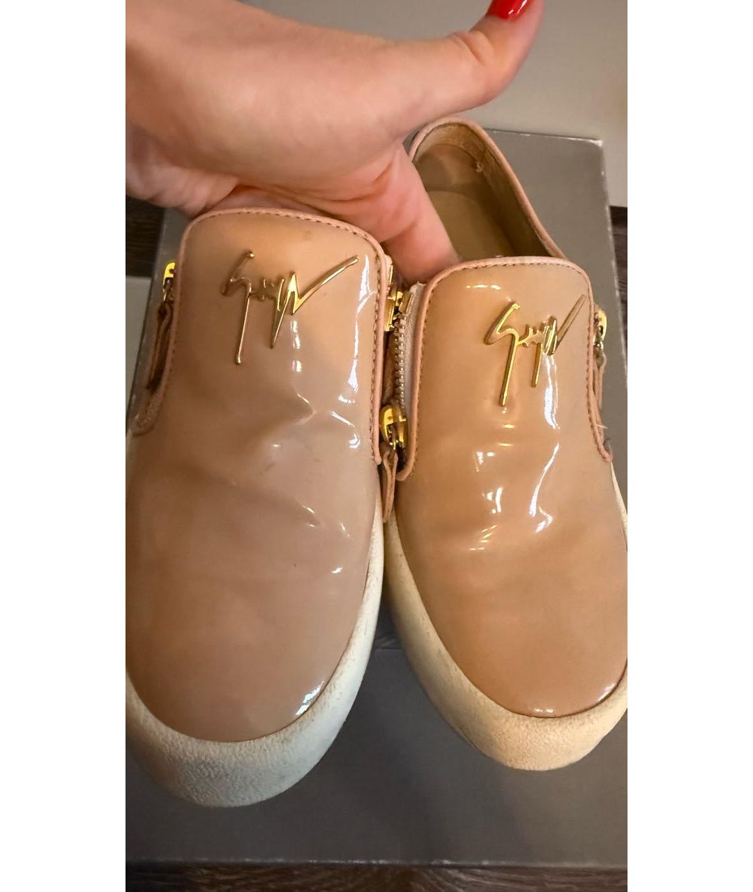 GIUSEPPE ZANOTTI DESIGN Бежевые слипоны из лакированной кожи, фото 5