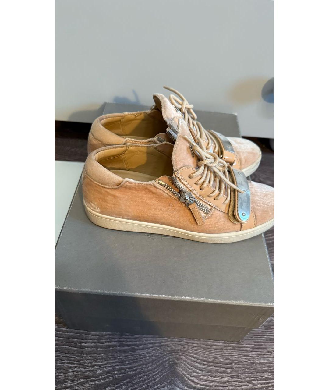 GIUSEPPE ZANOTTI DESIGN Бежевые бархатные кеды, фото 2