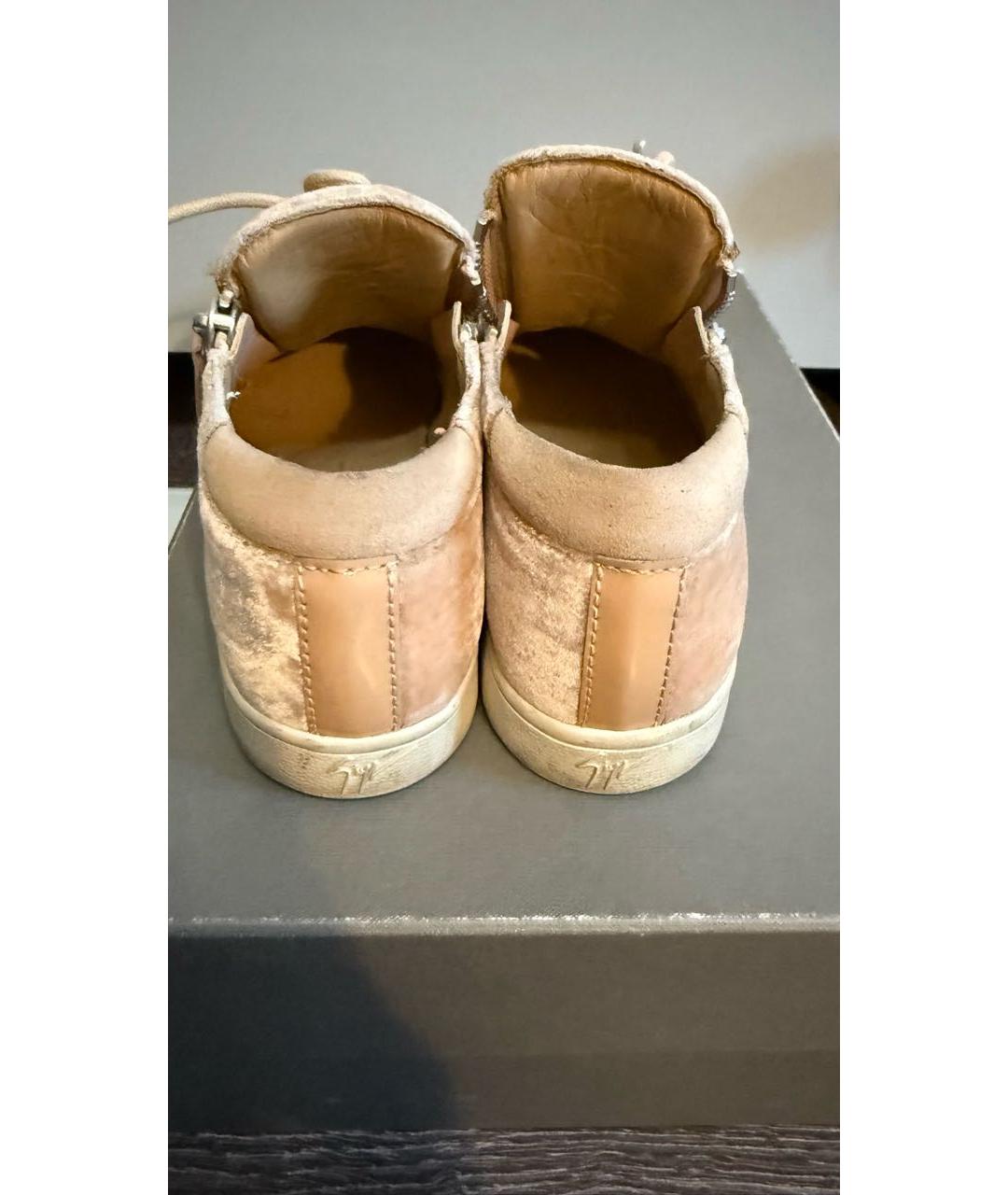 GIUSEPPE ZANOTTI DESIGN Бежевые бархатные кеды, фото 5