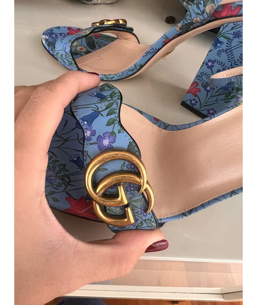 GUCCI Голубые кожаные босоножки, фото 2