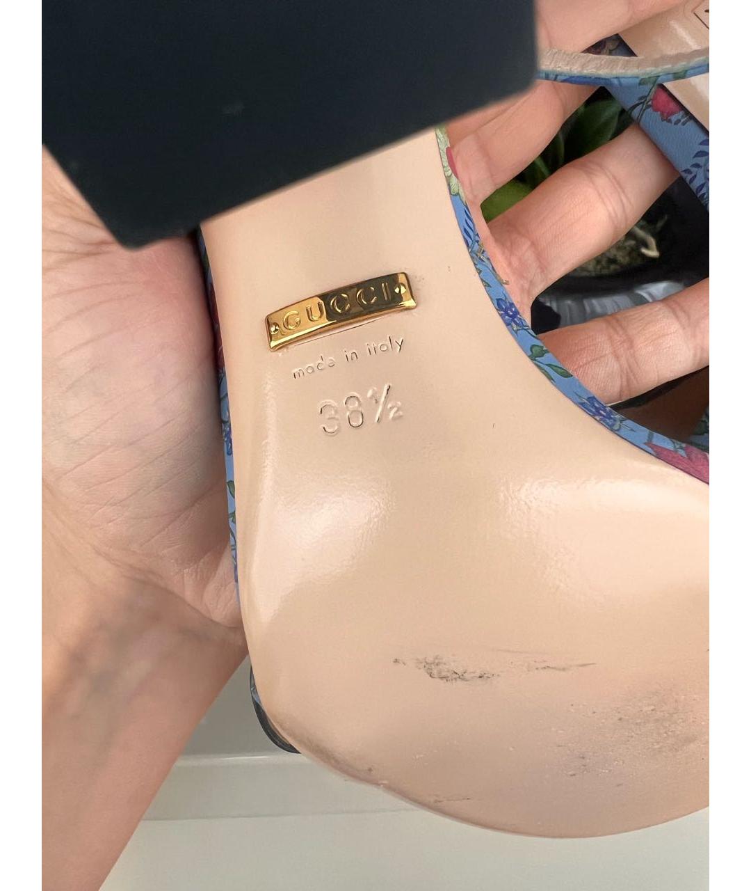 GUCCI Голубые кожаные босоножки, фото 5
