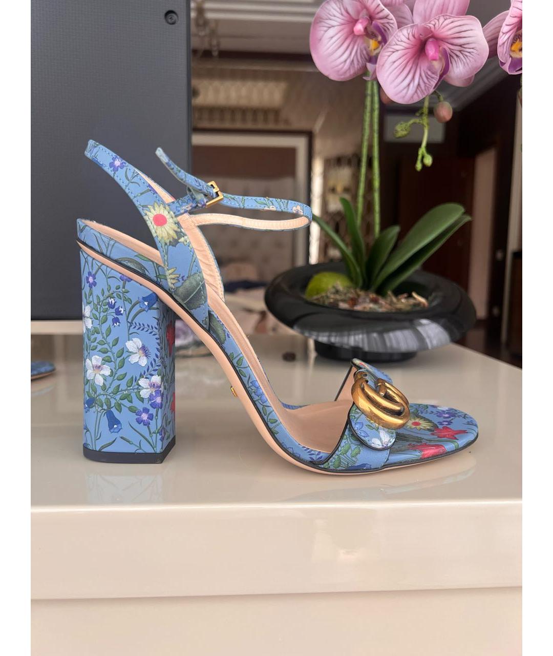 GUCCI Голубые кожаные босоножки, фото 3