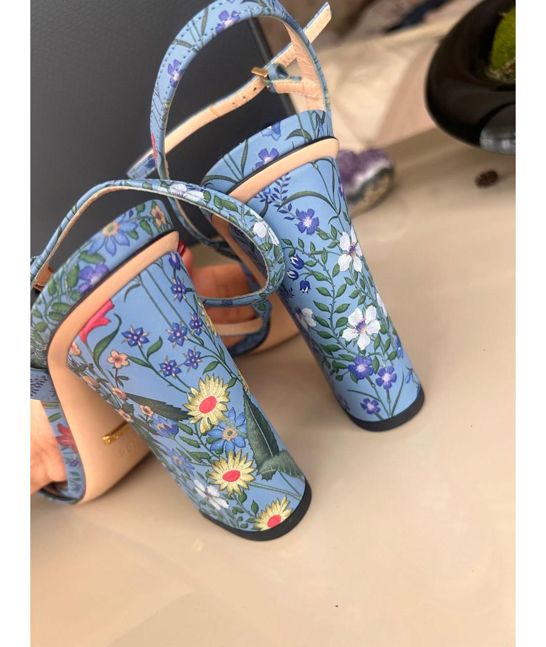 GUCCI Голубые кожаные босоножки, фото 6