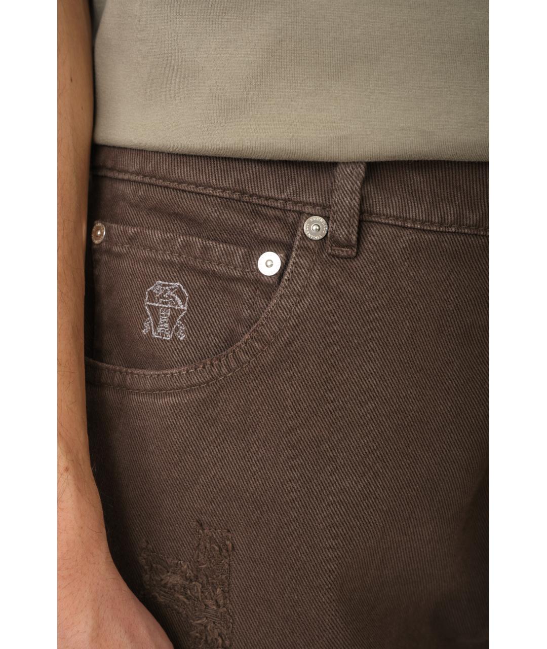 BRUNELLO CUCINELLI Коричневые хлопковые прямые джинсы, фото 5
