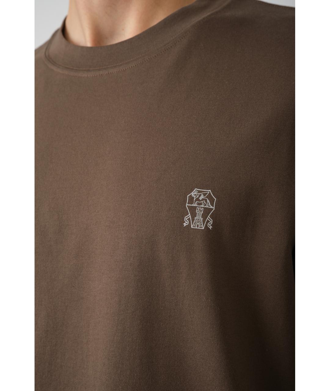 BRUNELLO CUCINELLI Коричневая хлопковая футболка, фото 4
