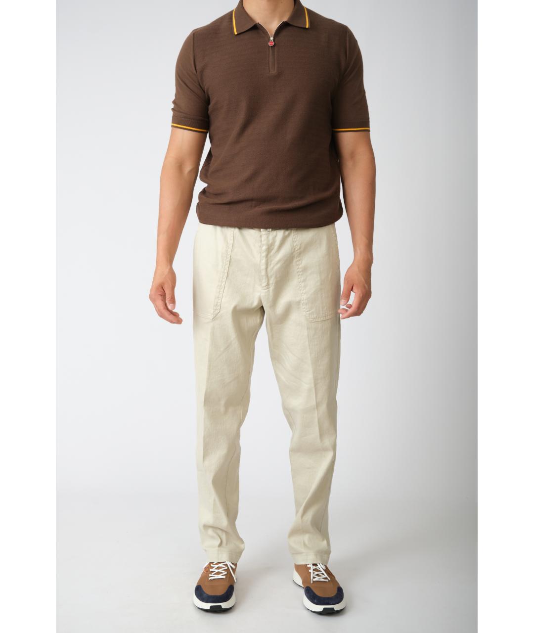 KITON Белые льняные повседневные брюки, фото 4