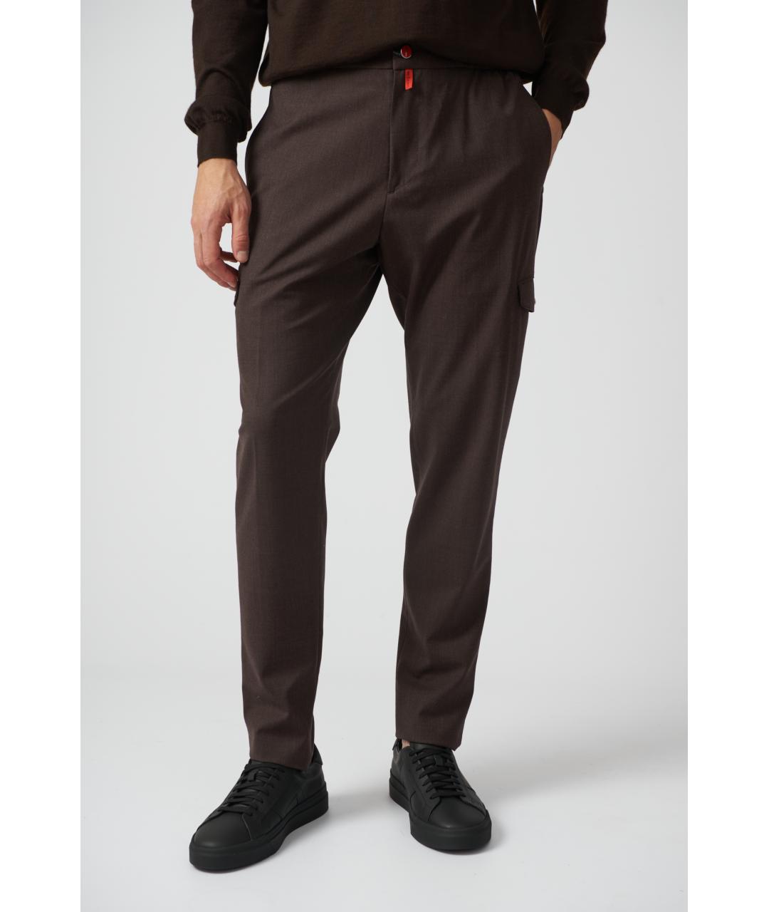 KITON Коричневые шерстяные классические брюки, фото 2