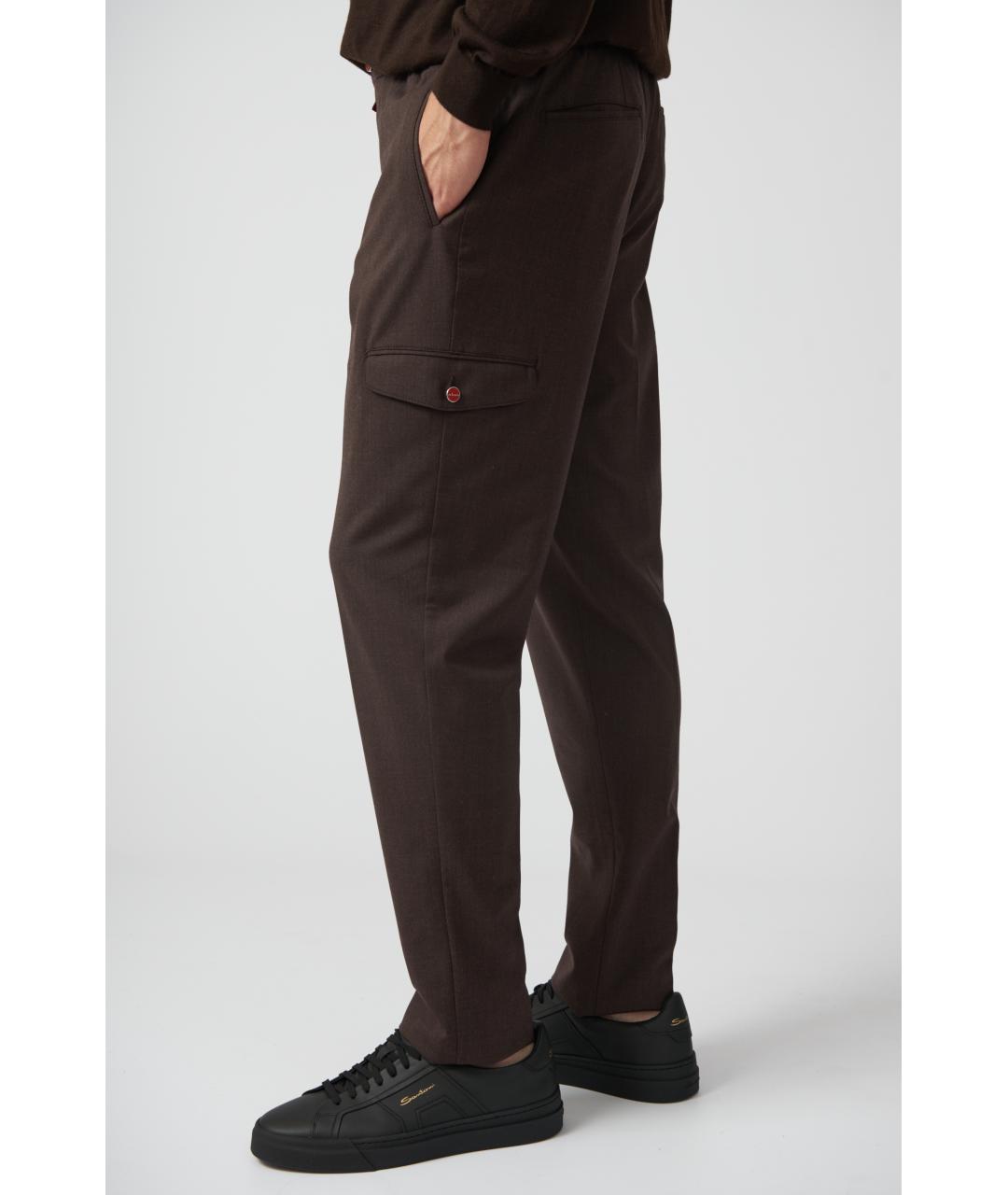 KITON Коричневые шерстяные классические брюки, фото 5