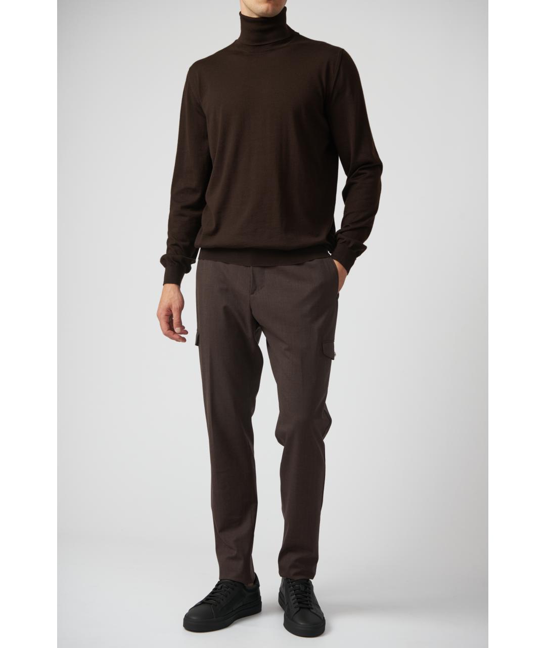 KITON Коричневые шерстяные классические брюки, фото 3