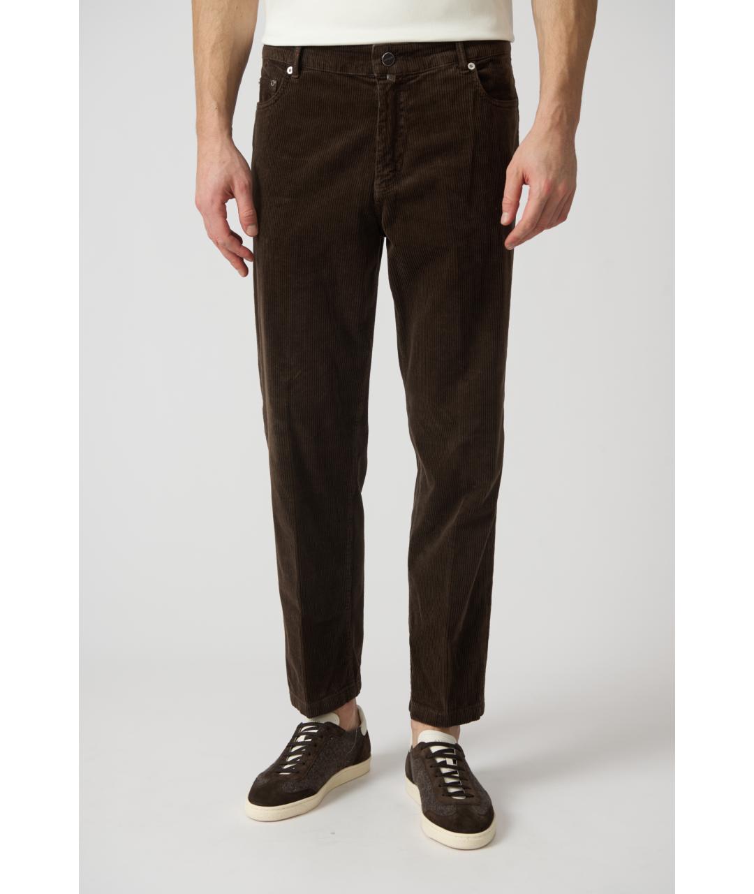 KITON Коричневые хлопковые классические брюки, фото 5