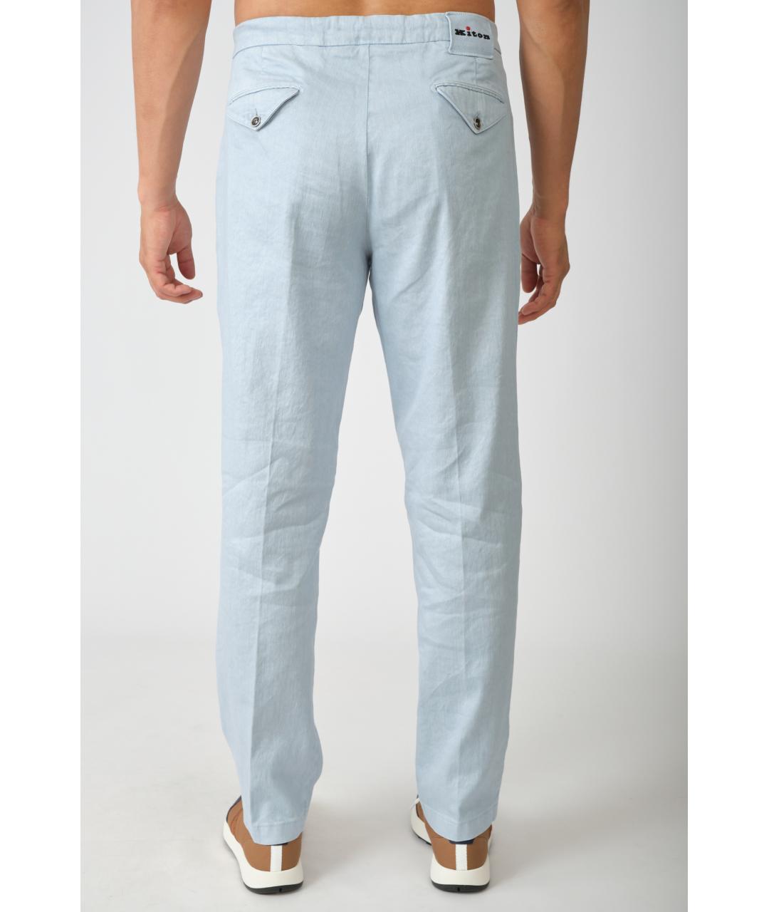 KITON Голубые льняные повседневные брюки, фото 2