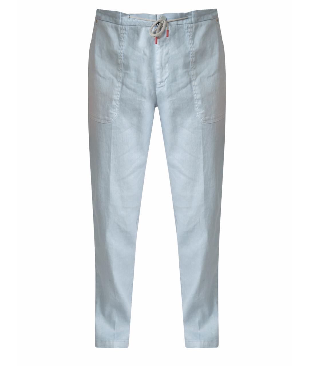 KITON Голубые льняные повседневные брюки, фото 1