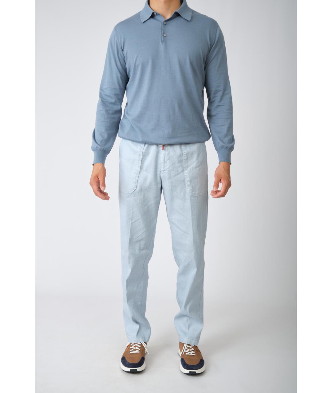 KITON Голубые льняные повседневные брюки, фото 3