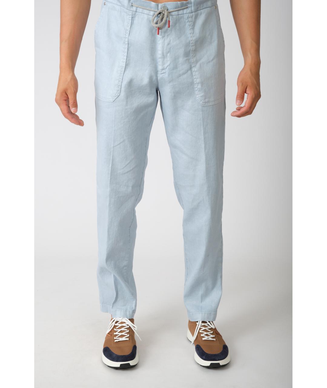 KITON Голубые льняные повседневные брюки, фото 4