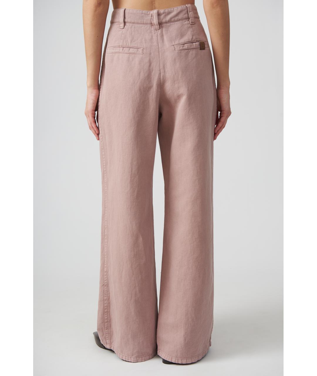 BRUNELLO CUCINELLI Розовые хлопковые брюки широкие, фото 4