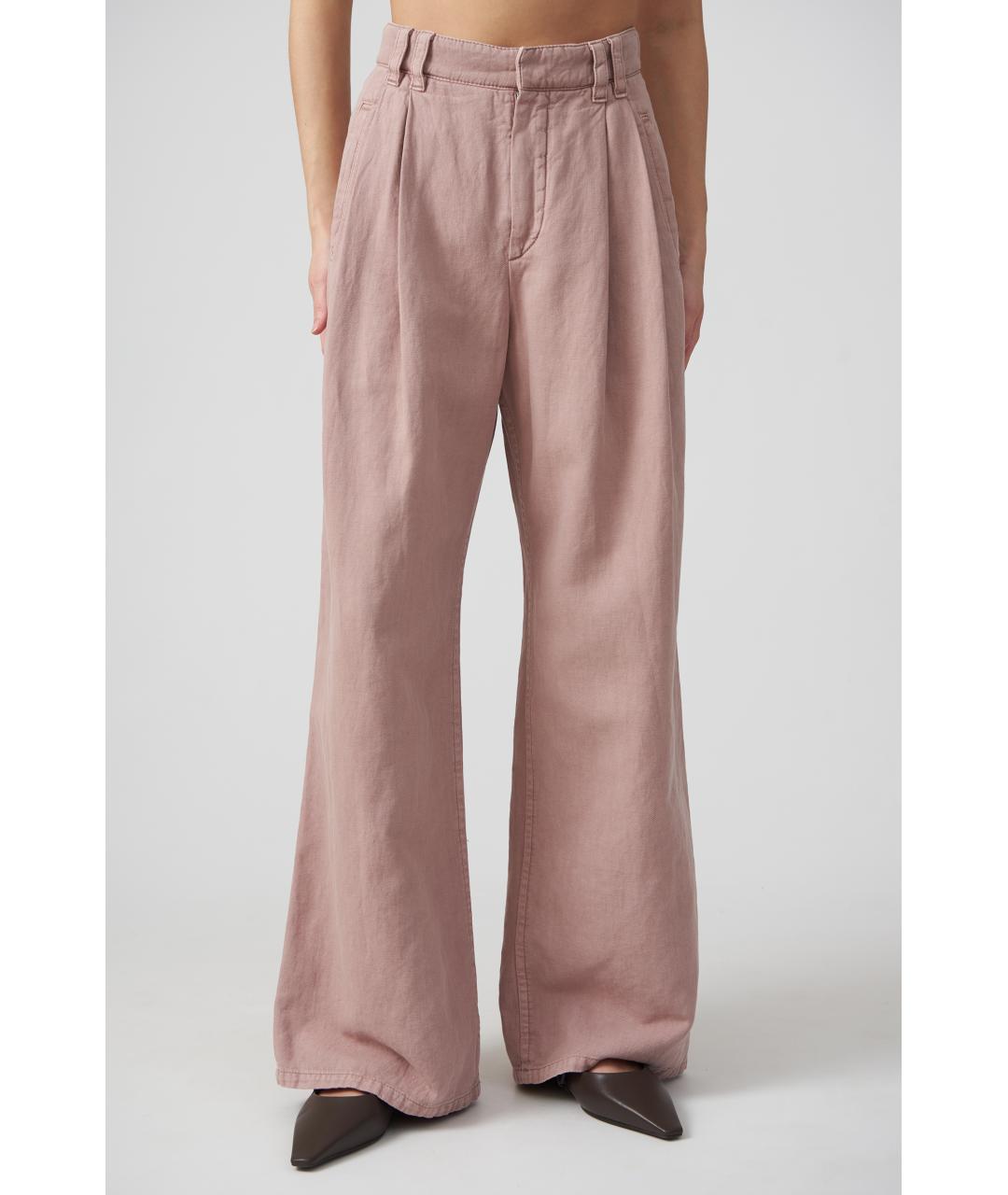 BRUNELLO CUCINELLI Розовые хлопковые брюки широкие, фото 2