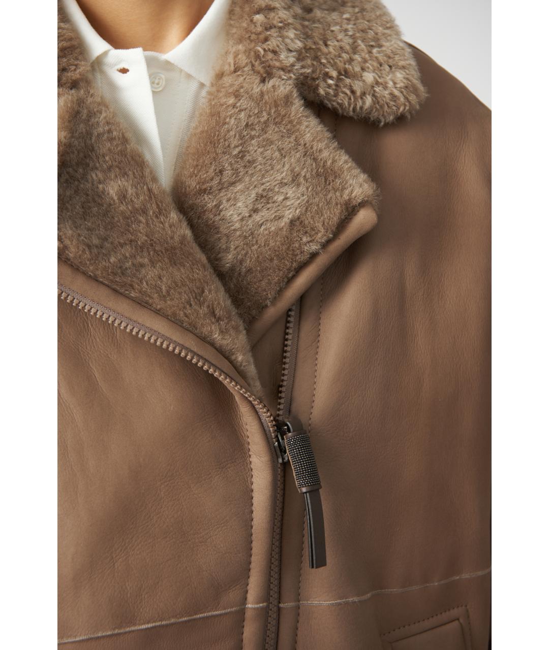 BRUNELLO CUCINELLI Коричневая кожаная дубленка, фото 4