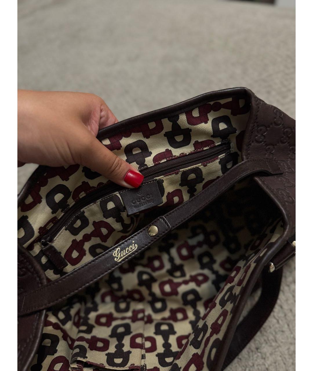 GUCCI Коричневая кожаная сумка тоут, фото 5