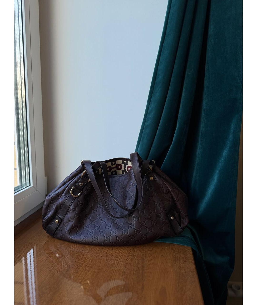 GUCCI Коричневая кожаная сумка тоут, фото 9