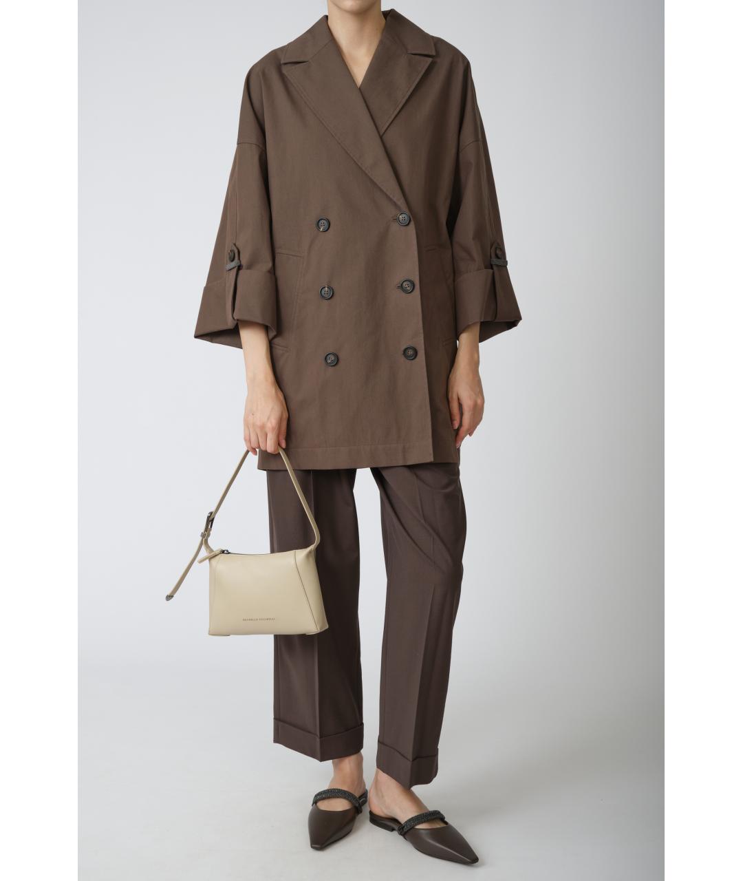 BRUNELLO CUCINELLI Коричневые шерстяные прямые брюки, фото 8