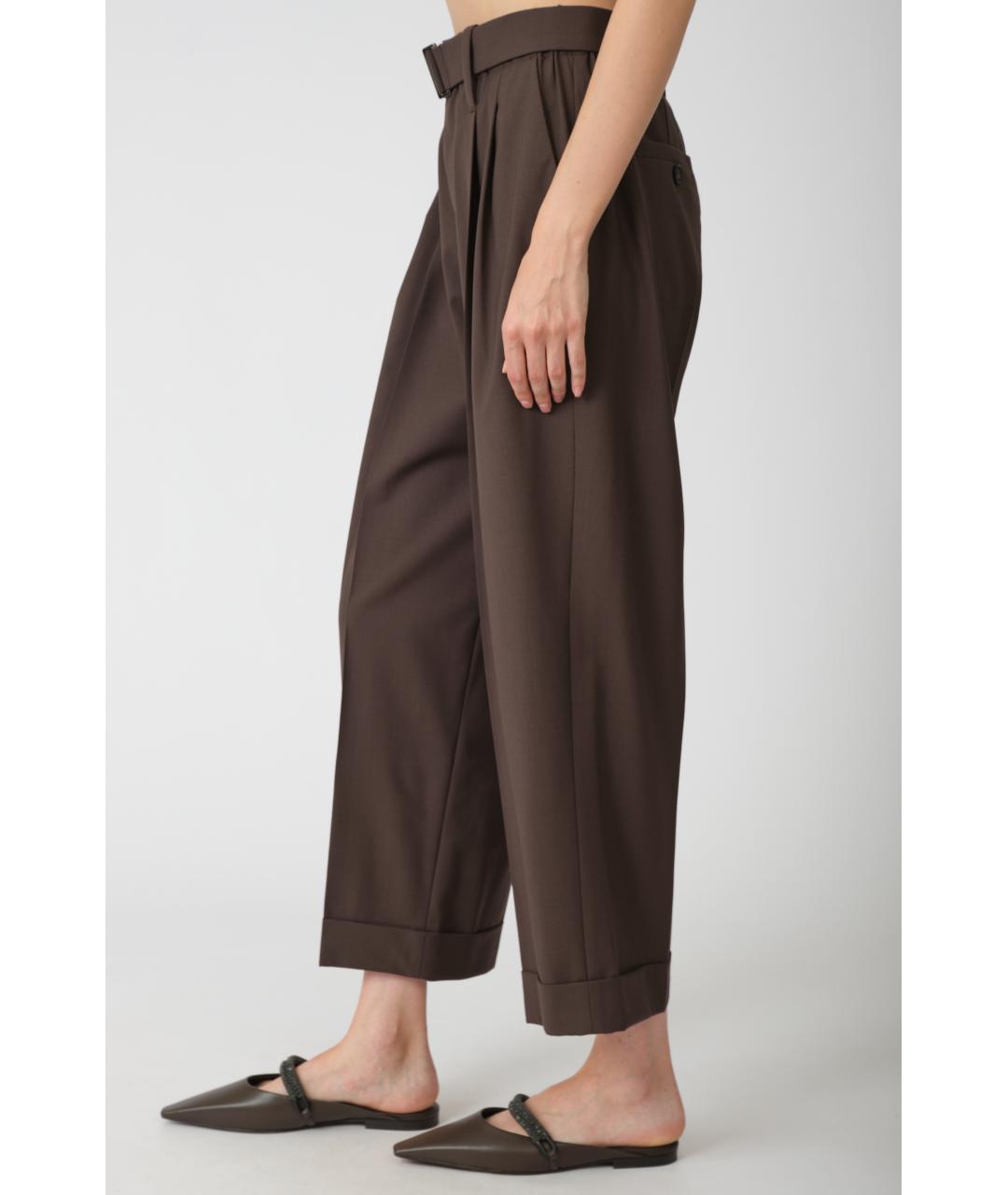 BRUNELLO CUCINELLI Коричневые шерстяные прямые брюки, фото 4