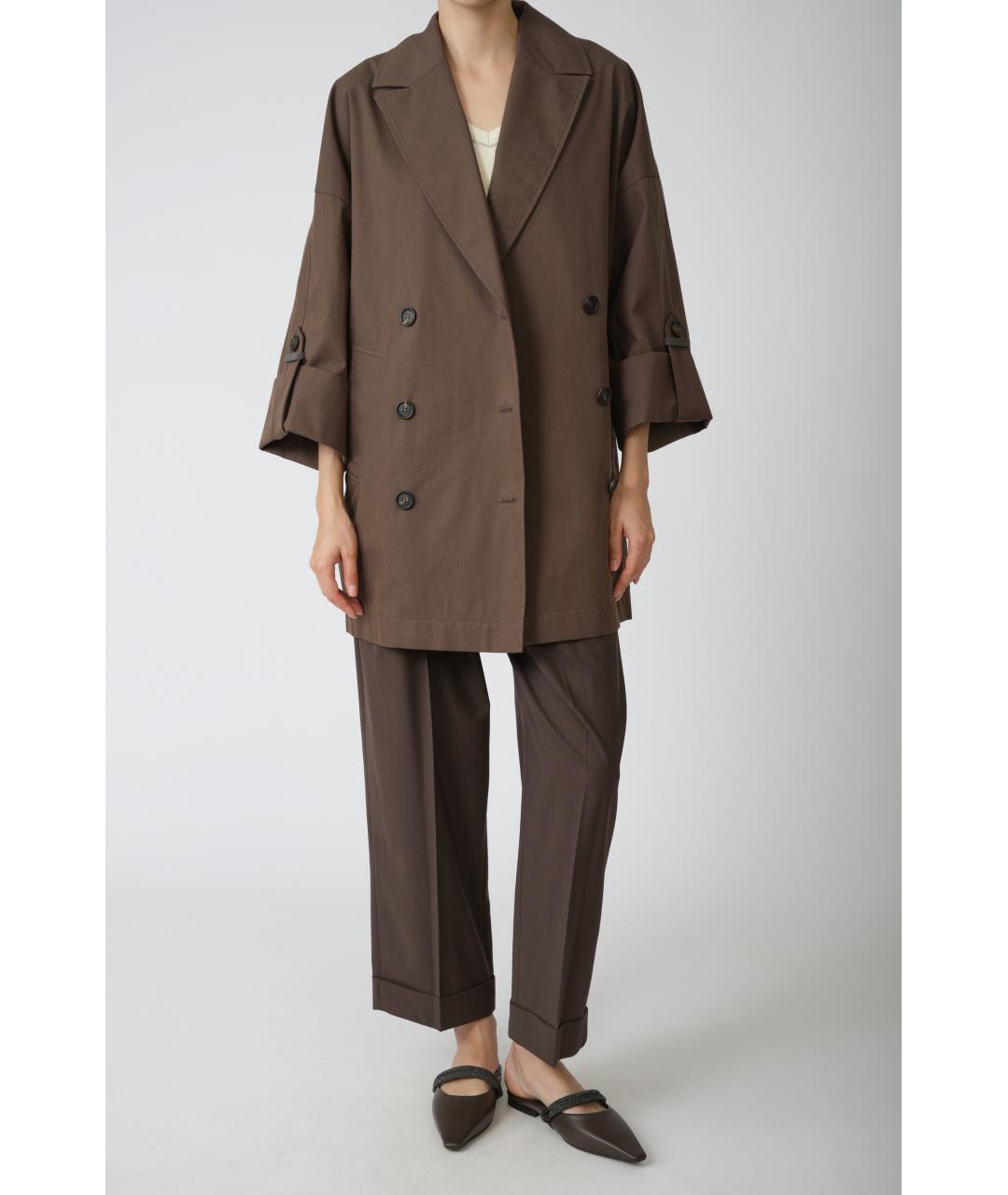 BRUNELLO CUCINELLI Коричневые шерстяные прямые брюки, фото 7