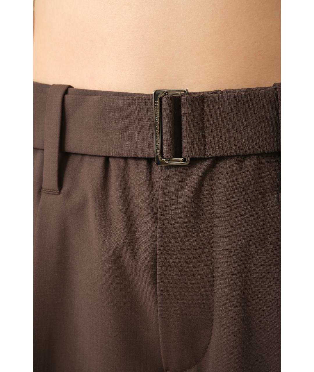 BRUNELLO CUCINELLI Коричневые шерстяные прямые брюки, фото 6