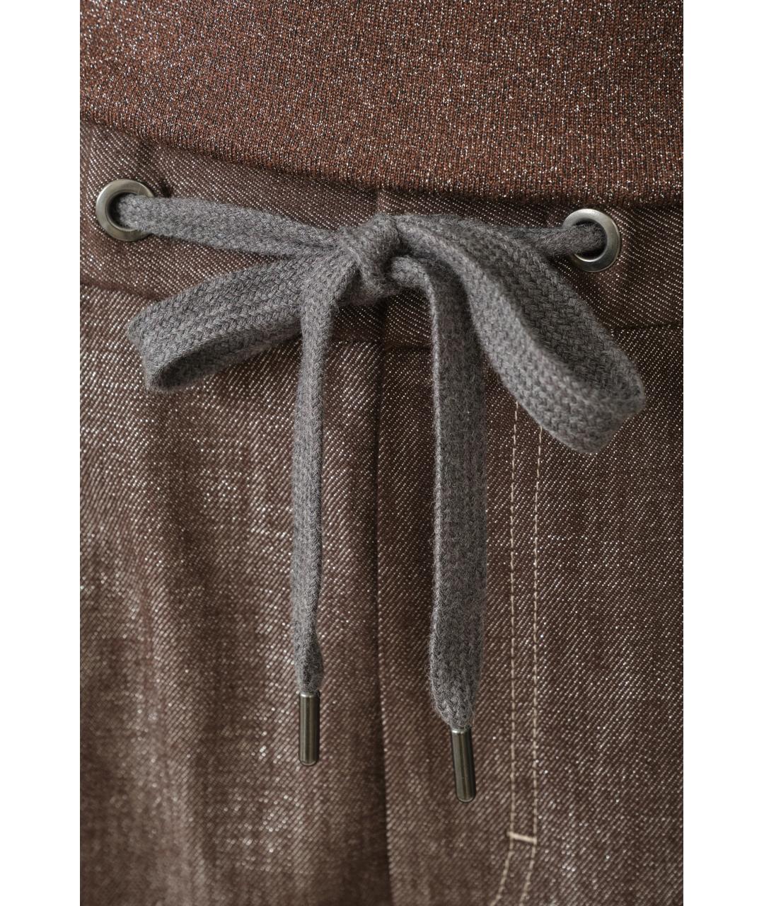 BRUNELLO CUCINELLI Коричневые ацетатные прямые брюки, фото 5