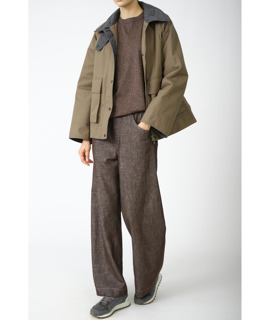BRUNELLO CUCINELLI Коричневые ацетатные прямые брюки, фото 3