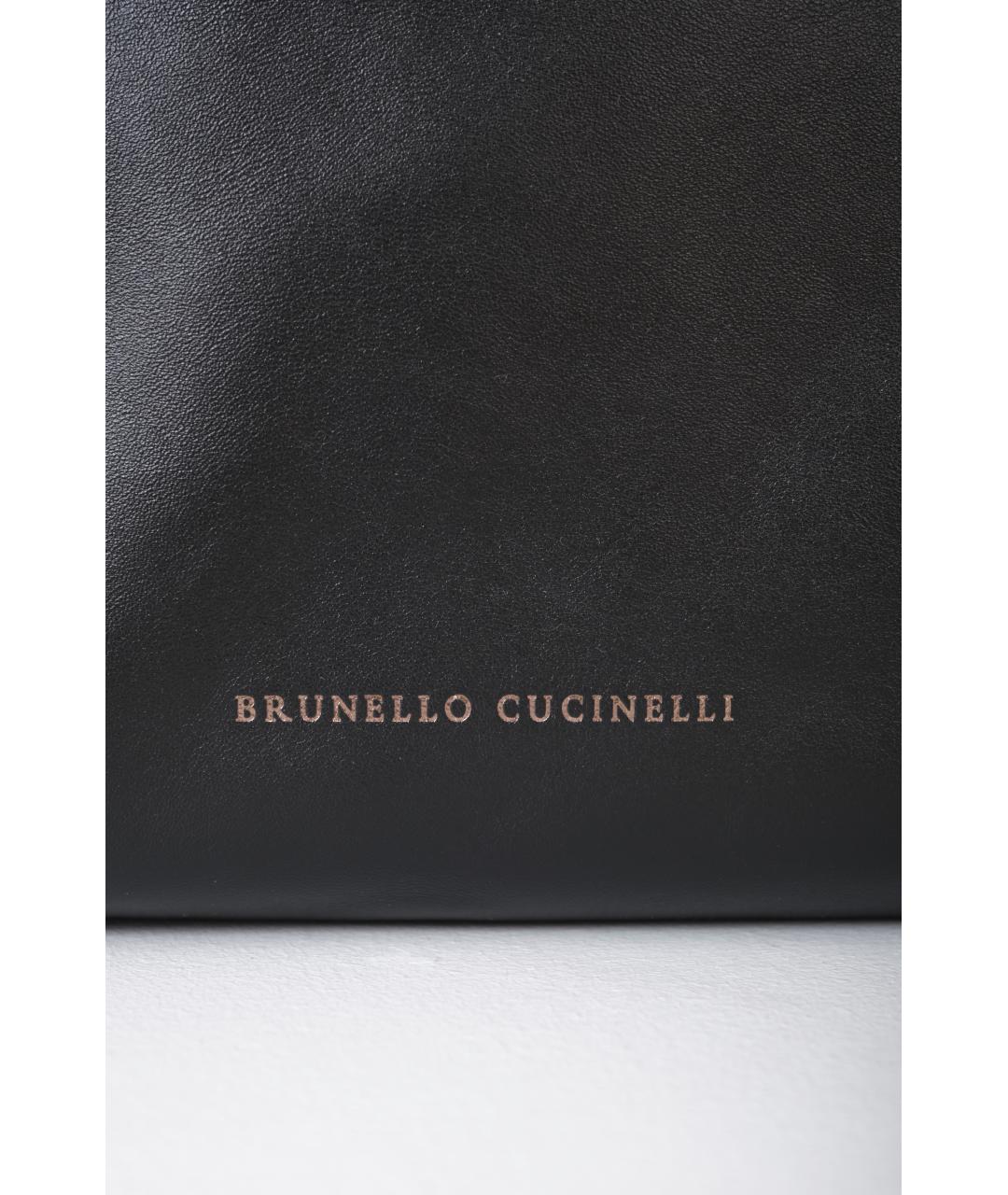 BRUNELLO CUCINELLI Черная кожаная сумка тоут, фото 3