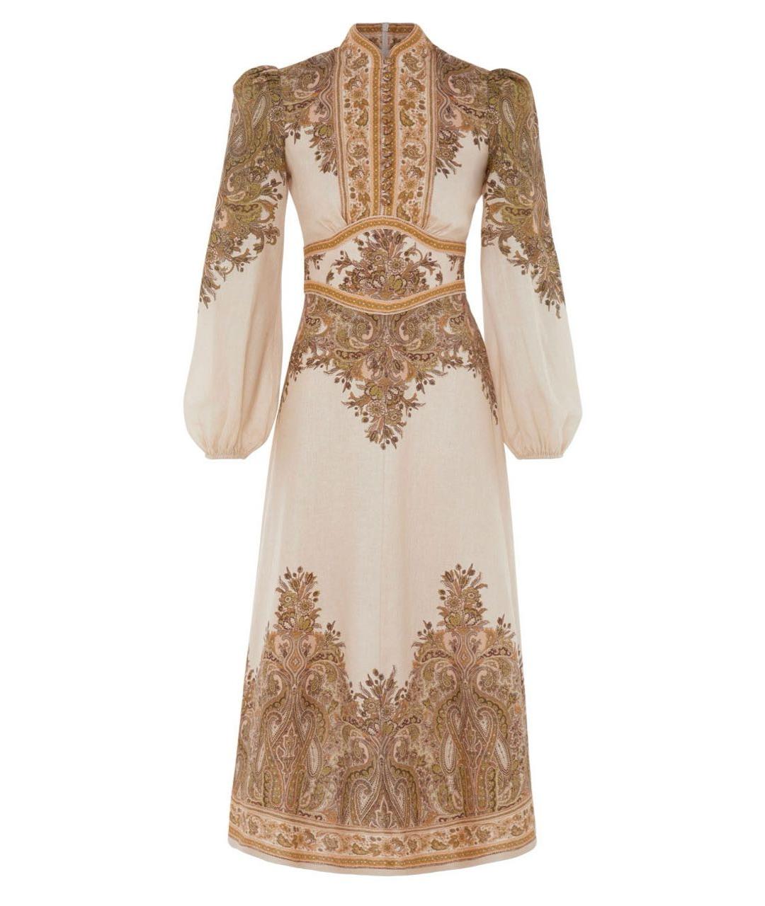 ZIMMERMANN Бежевое льняное повседневное платье, фото 5
