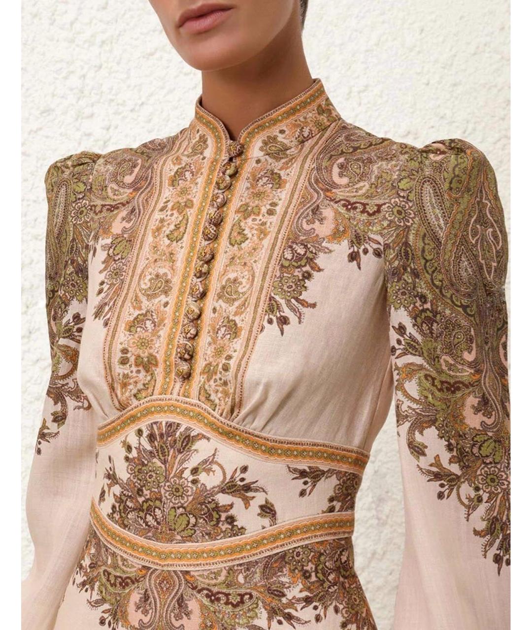 ZIMMERMANN Бежевое льняное повседневное платье, фото 4