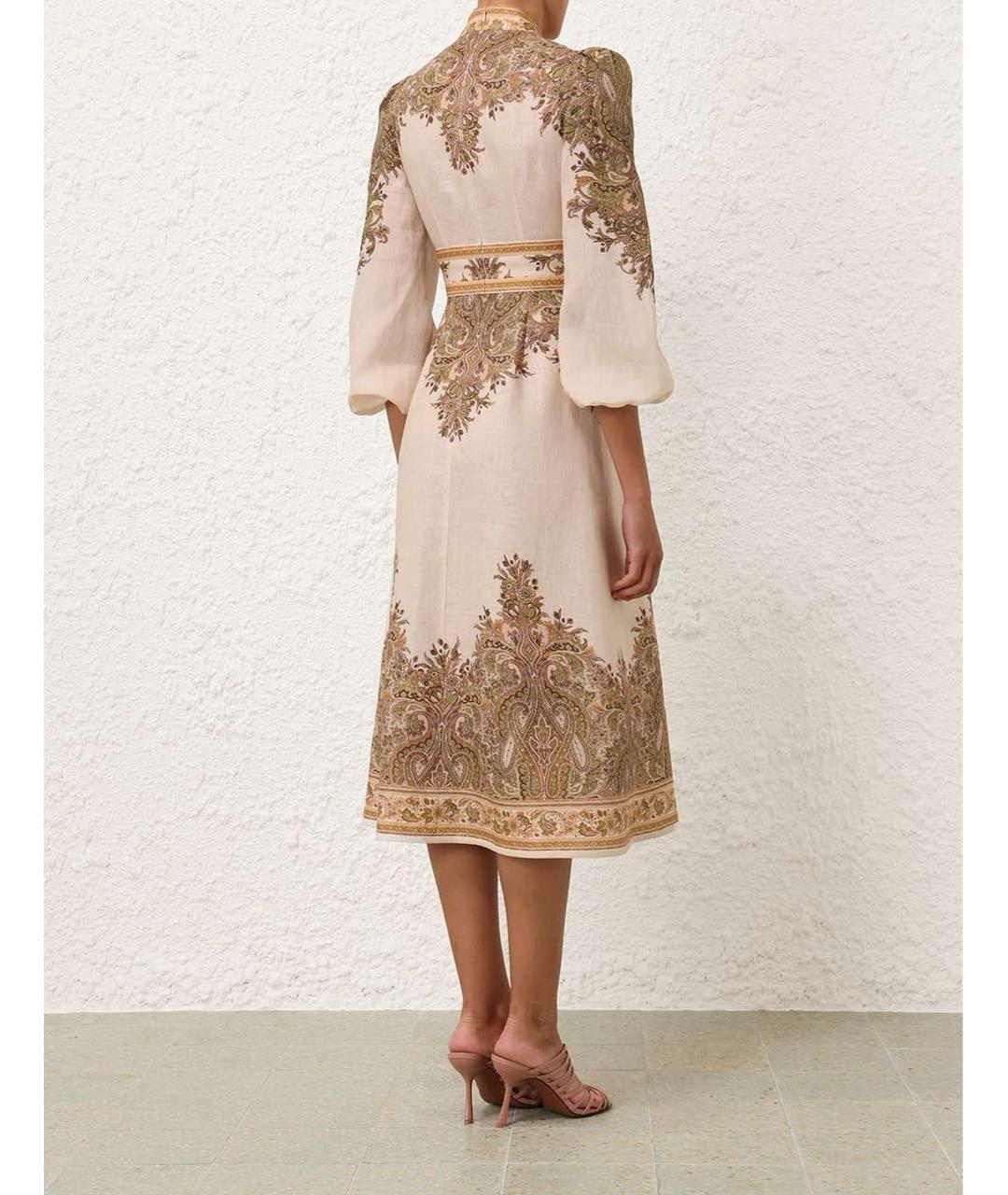 ZIMMERMANN Бежевое льняное повседневное платье, фото 3