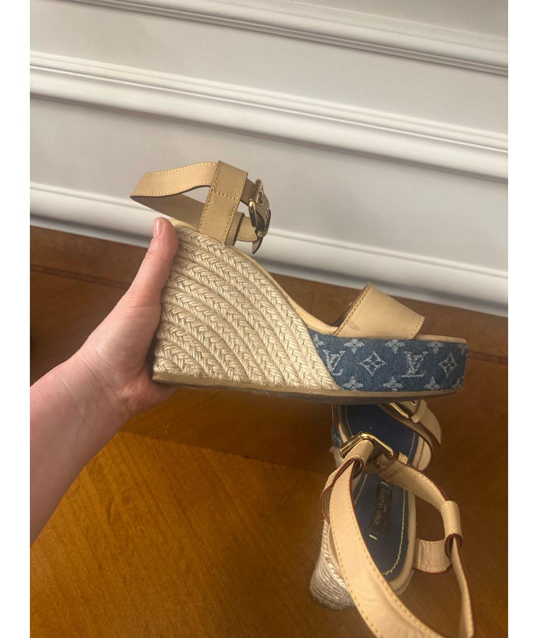 LOUIS VUITTON Бежевые текстильные туфли, фото 4