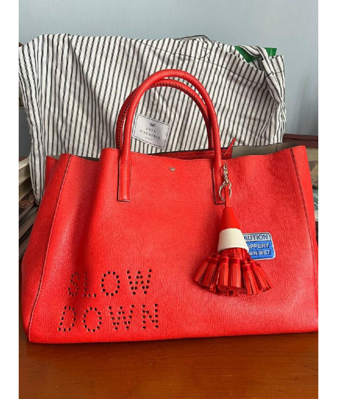 ANYA HINDMARCH Красная кожаная сумка тоут, фото 6