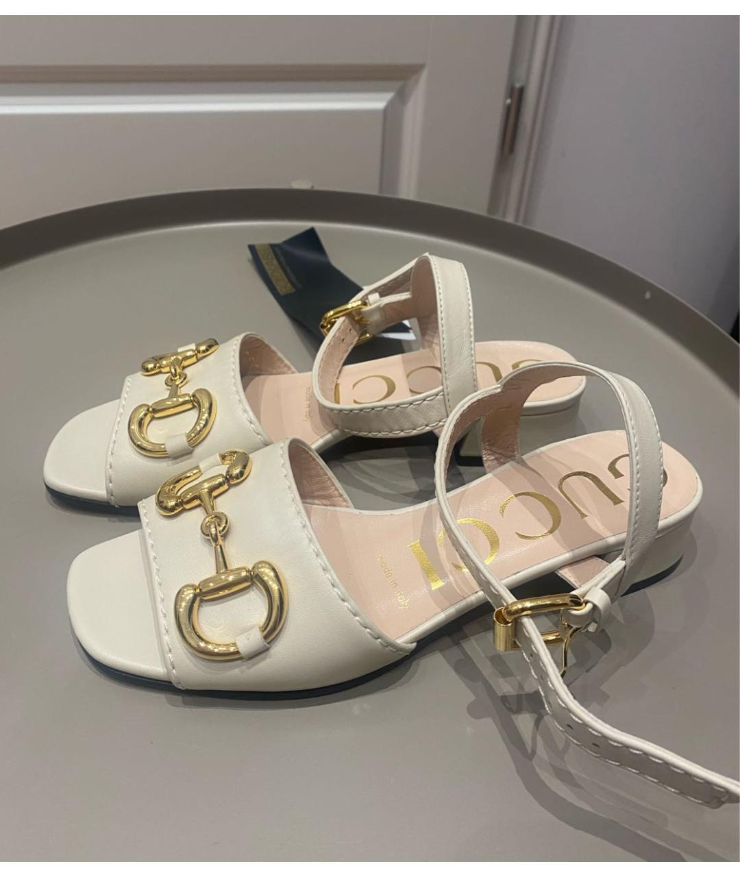 GUCCI Бежевые кожаные босоножки, фото 2