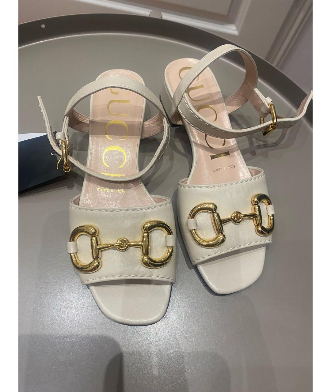 GUCCI Бежевые кожаные босоножки, фото 5
