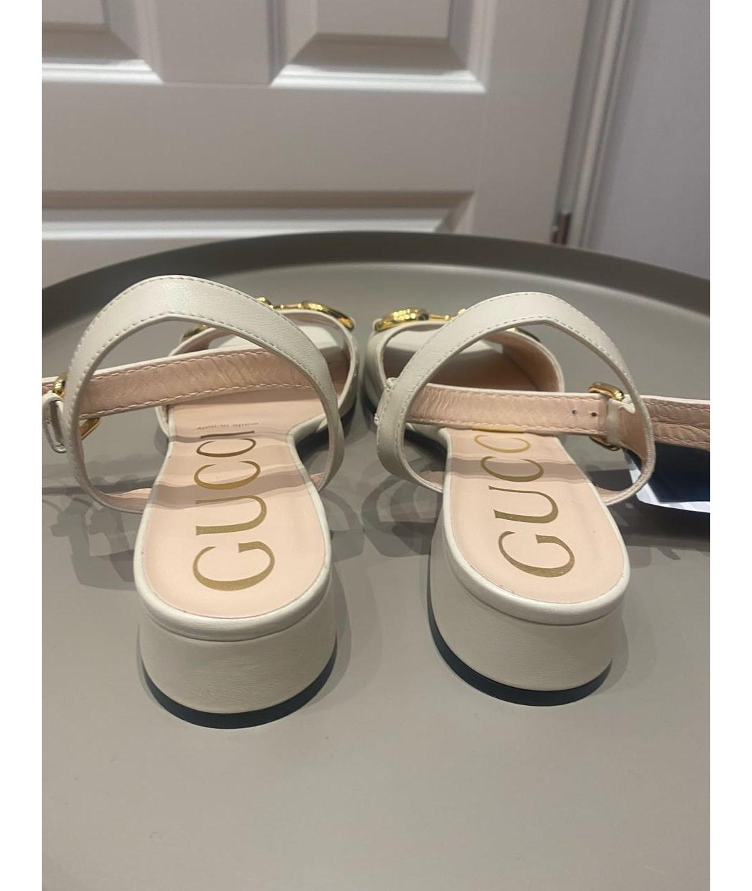 GUCCI Бежевые кожаные босоножки, фото 4