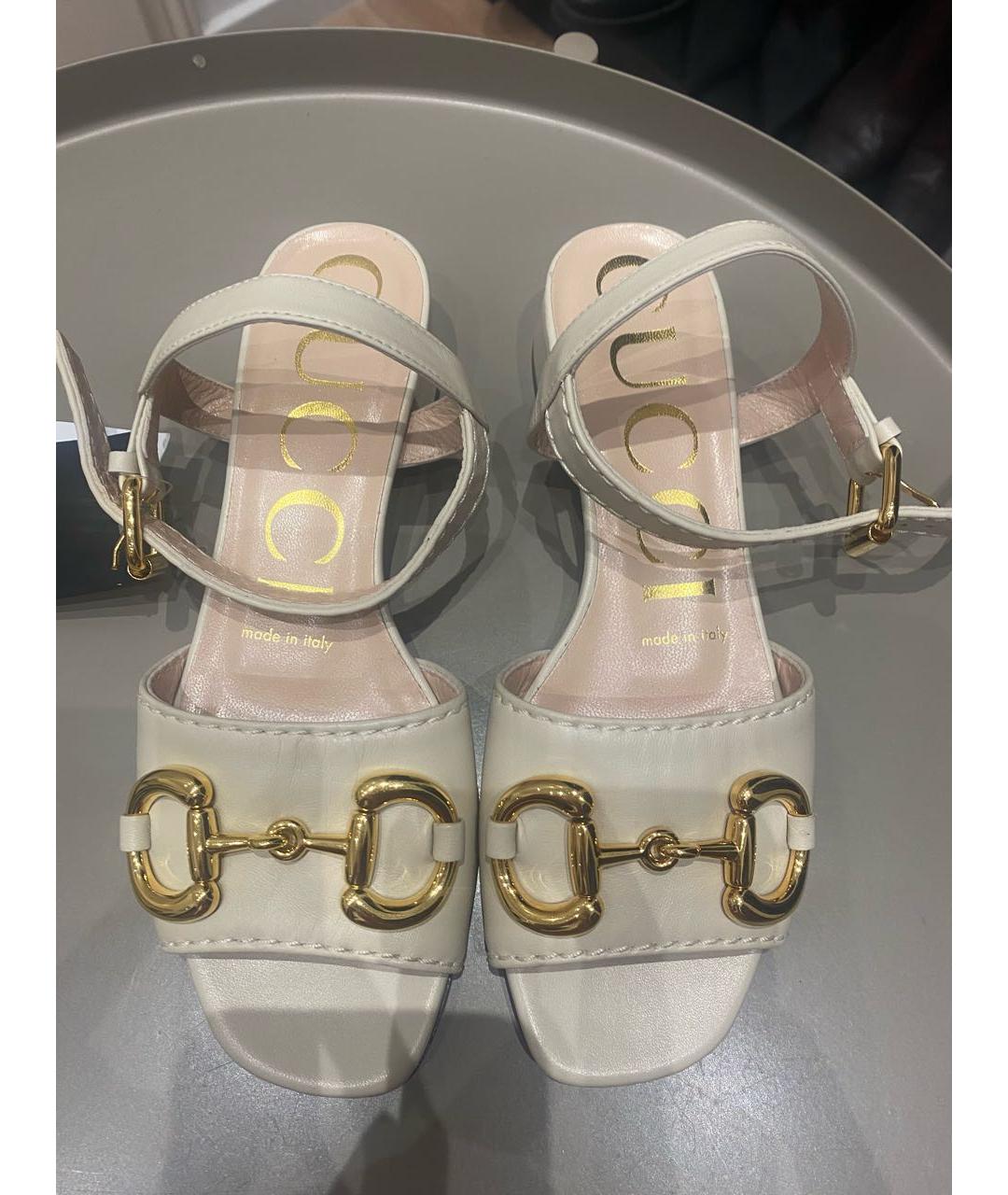 GUCCI Бежевые кожаные босоножки, фото 3