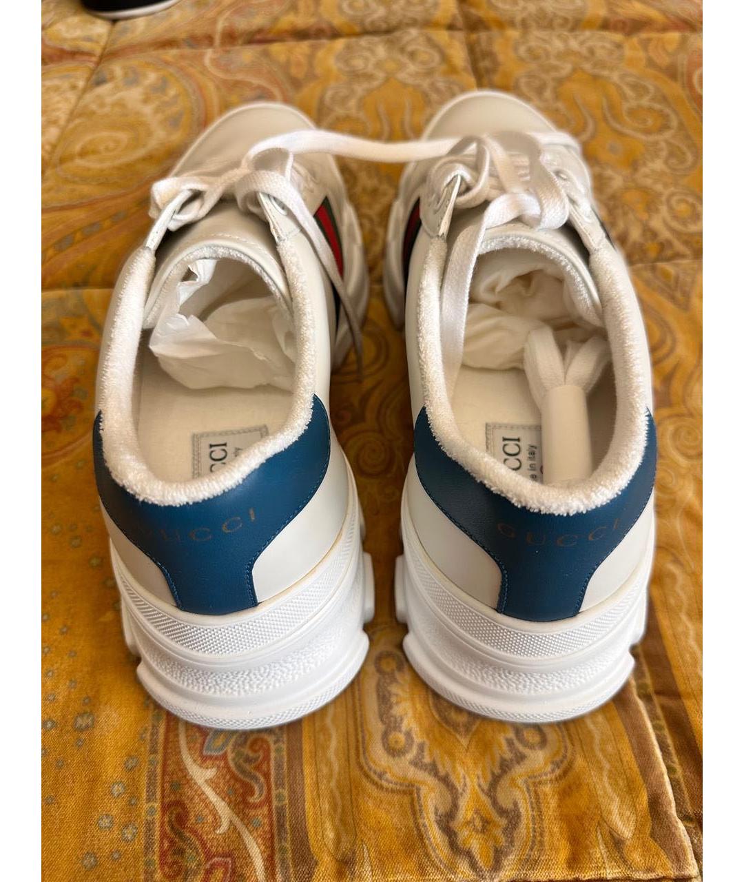 GUCCI Белые кожаные низкие кроссовки / кеды, фото 4