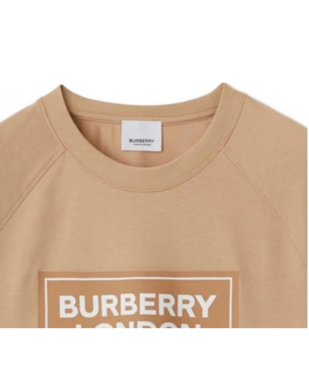 BURBERRY Бежевая хлопковая футболка, фото 3