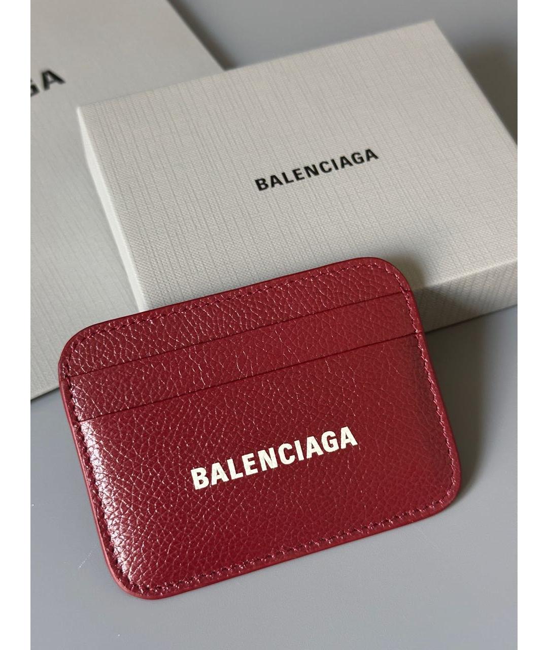 BALENCIAGA Бордовый кожаный кардхолдер, фото 2