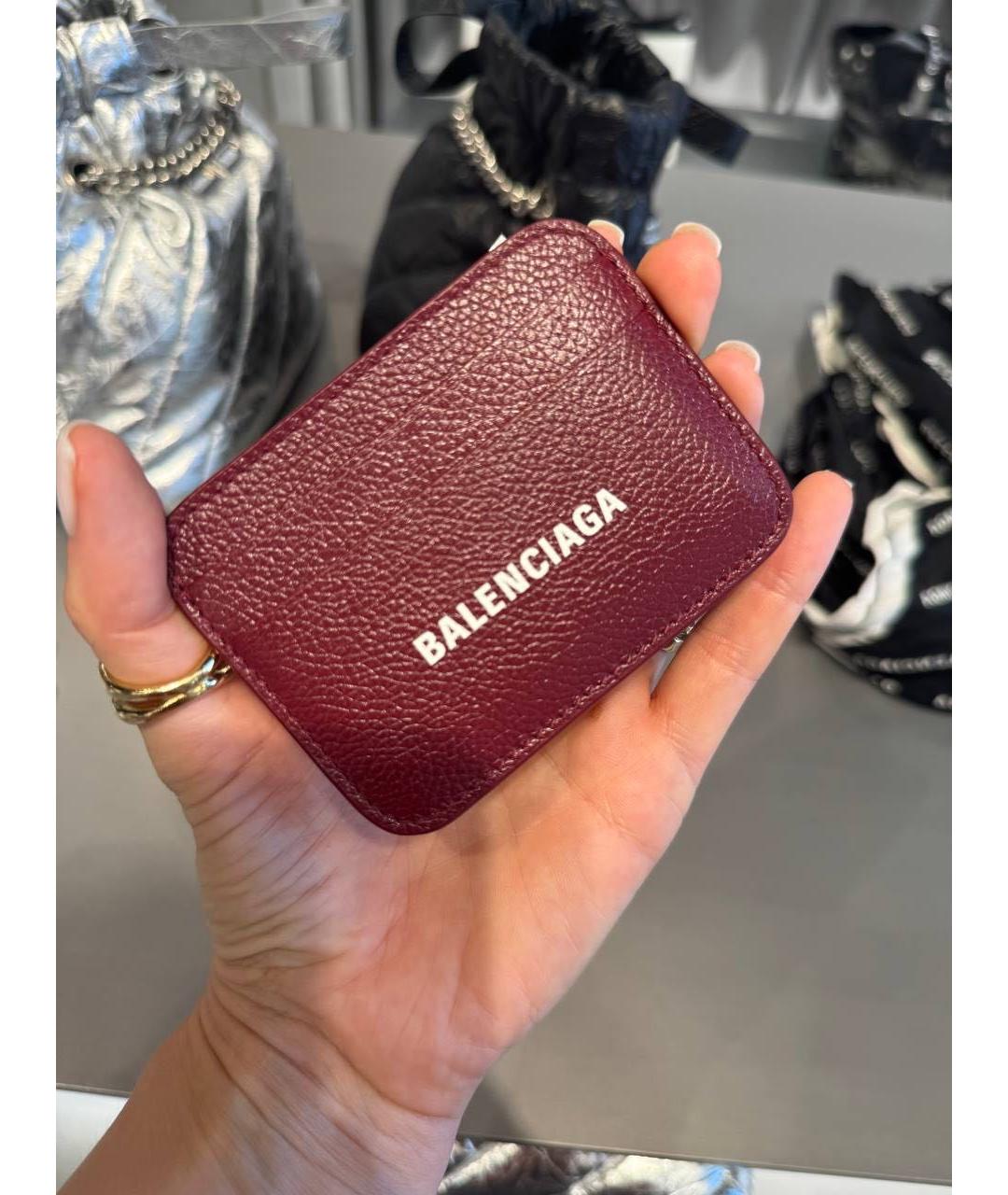 BALENCIAGA Бордовый кожаный кардхолдер, фото 4
