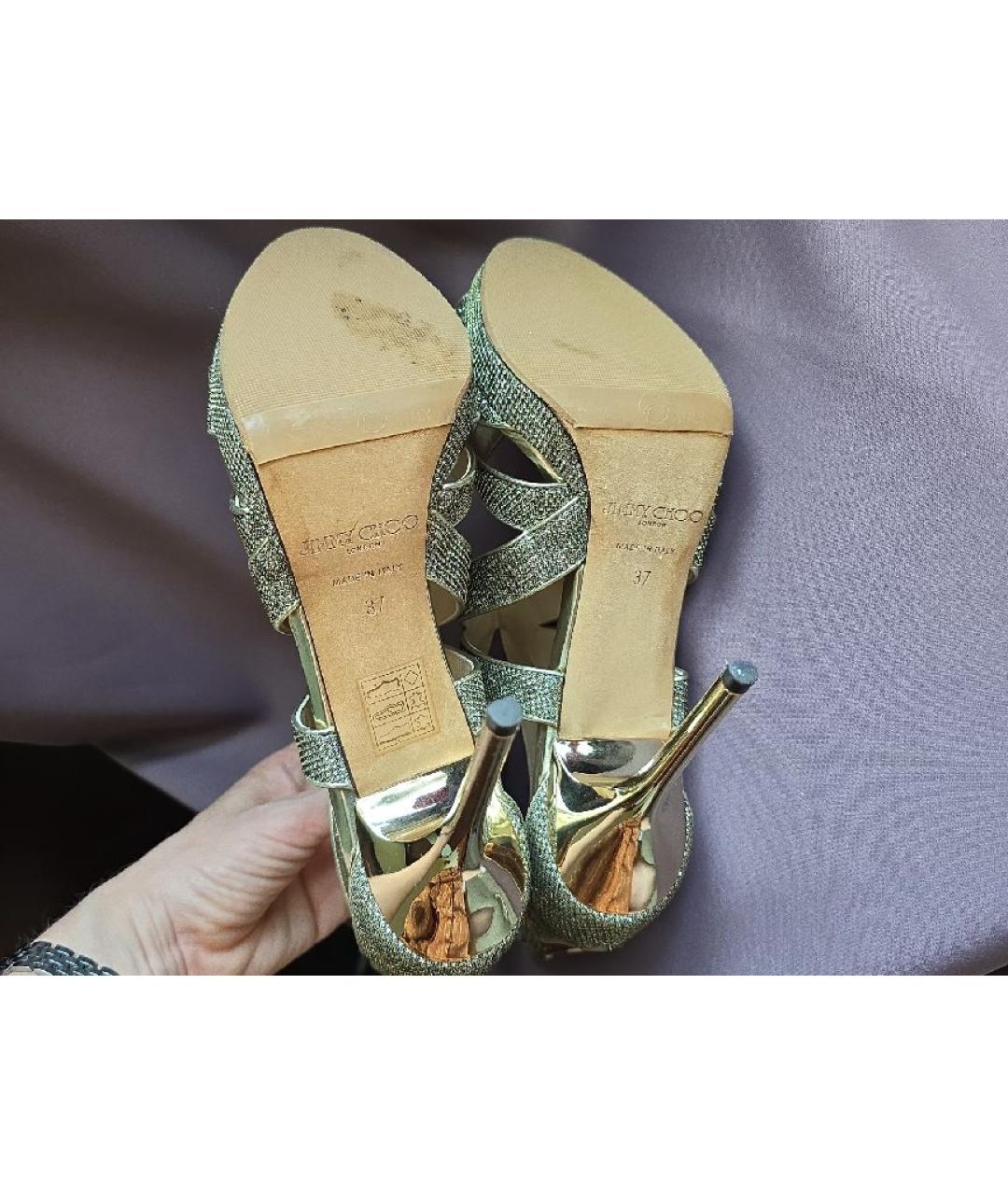 JIMMY CHOO Золотые кожаные босоножки, фото 5