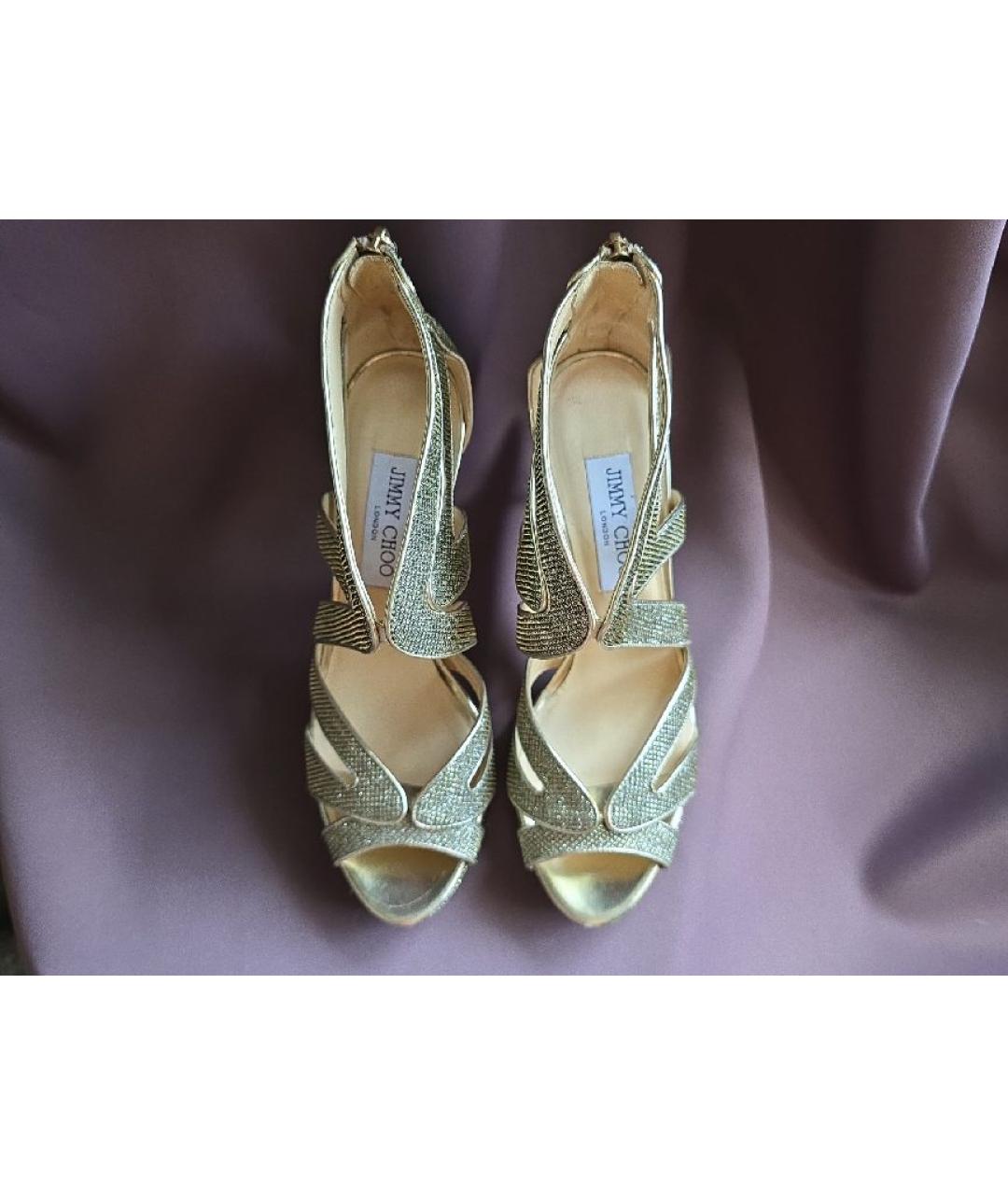 JIMMY CHOO Золотые кожаные босоножки, фото 2