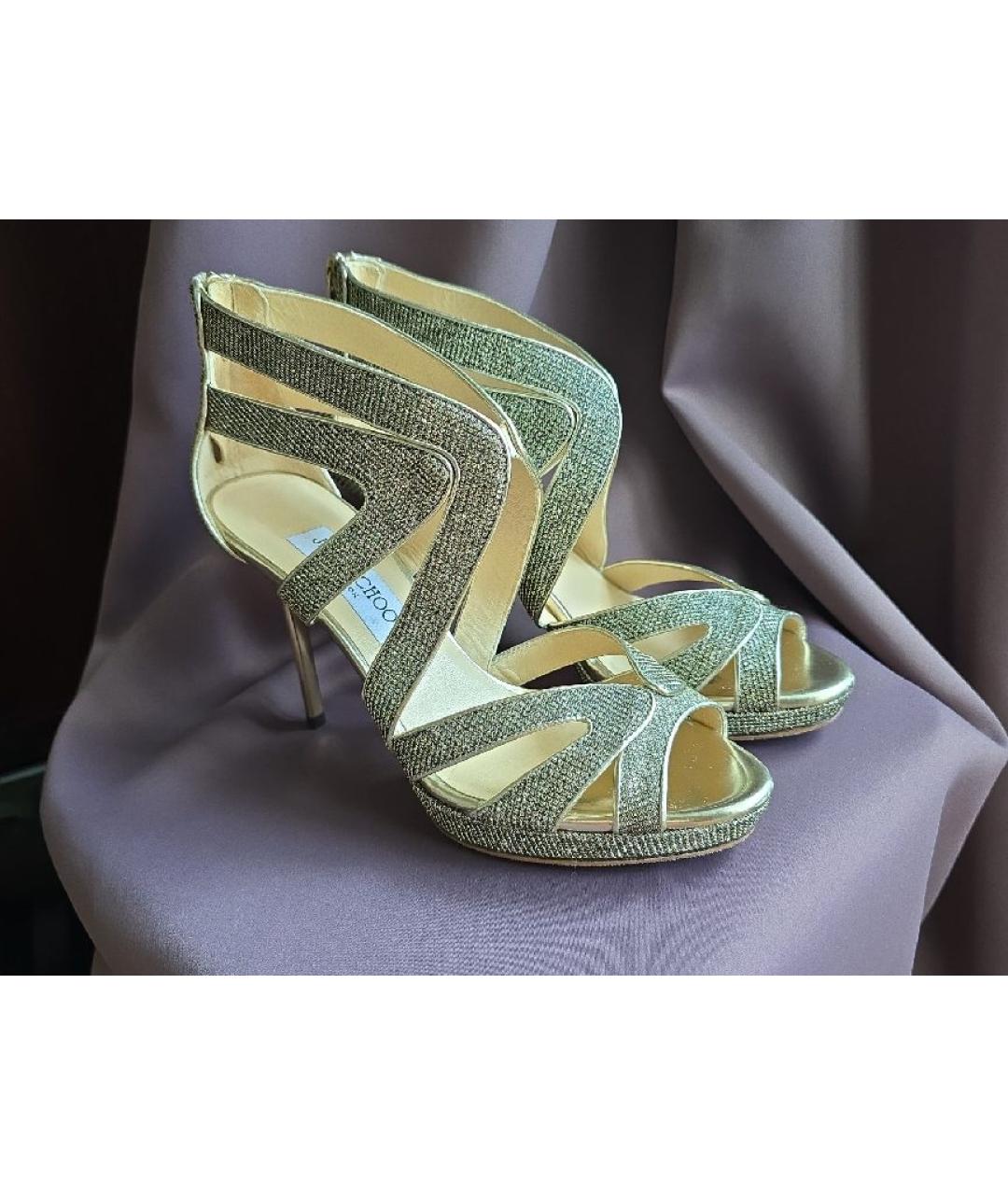 JIMMY CHOO Золотые кожаные босоножки, фото 7