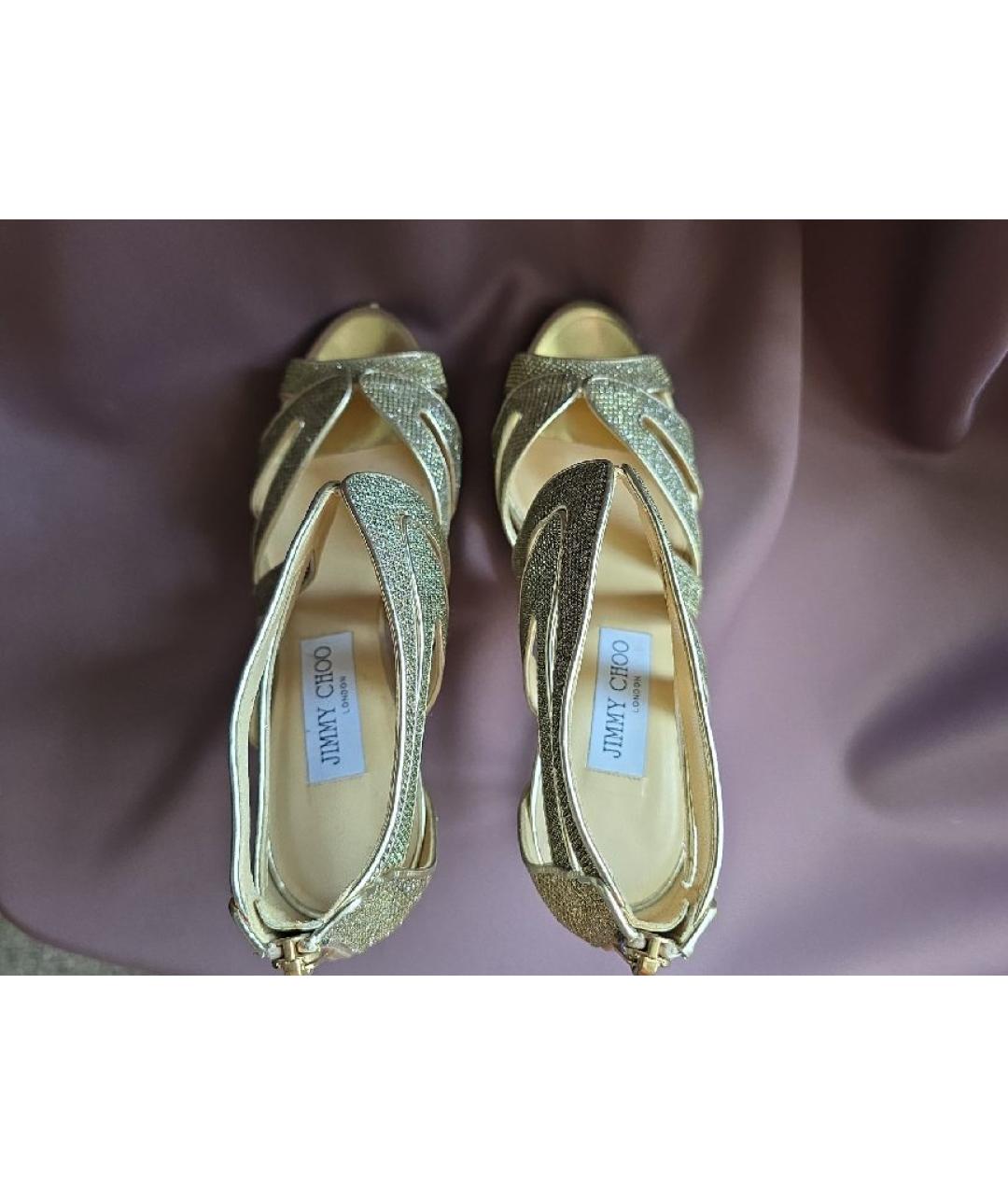 JIMMY CHOO Золотые кожаные босоножки, фото 3